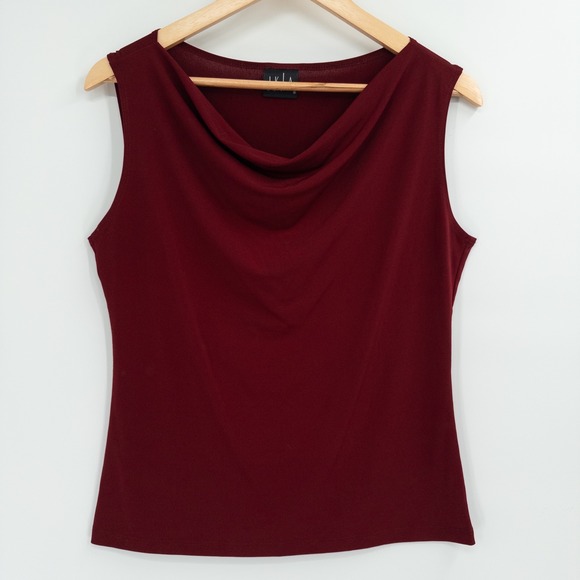 JKLA California Tops - Vintage Y2K Cowl Neck Top Women Large Burgundy Sleeveless Fitted Going Out Party